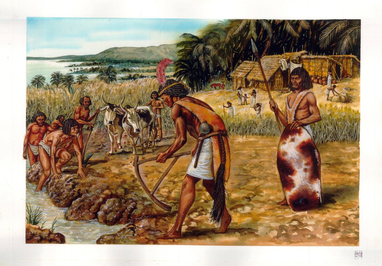 Egyiptomi antikvitás: szertartás a Nílus áradása idején, predinasztikus Egyiptom, Kr. e. 3. évezred. alkotó: Giorgio Albertini