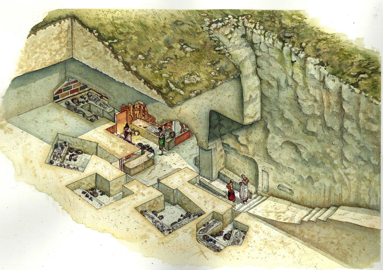 Etruszk civilizáció: Francois de Vulci sírjának rekonstrukciója és vágása. Kr. e. 3. század Olaszország alkotó: Giorgio Albertini