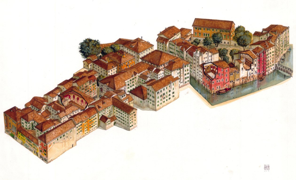 A velencei zsidó gettó újjáépítése zsinagógákkal, Cannaregio kerületében. Olaszország. alkotó: Giorgio Albertini