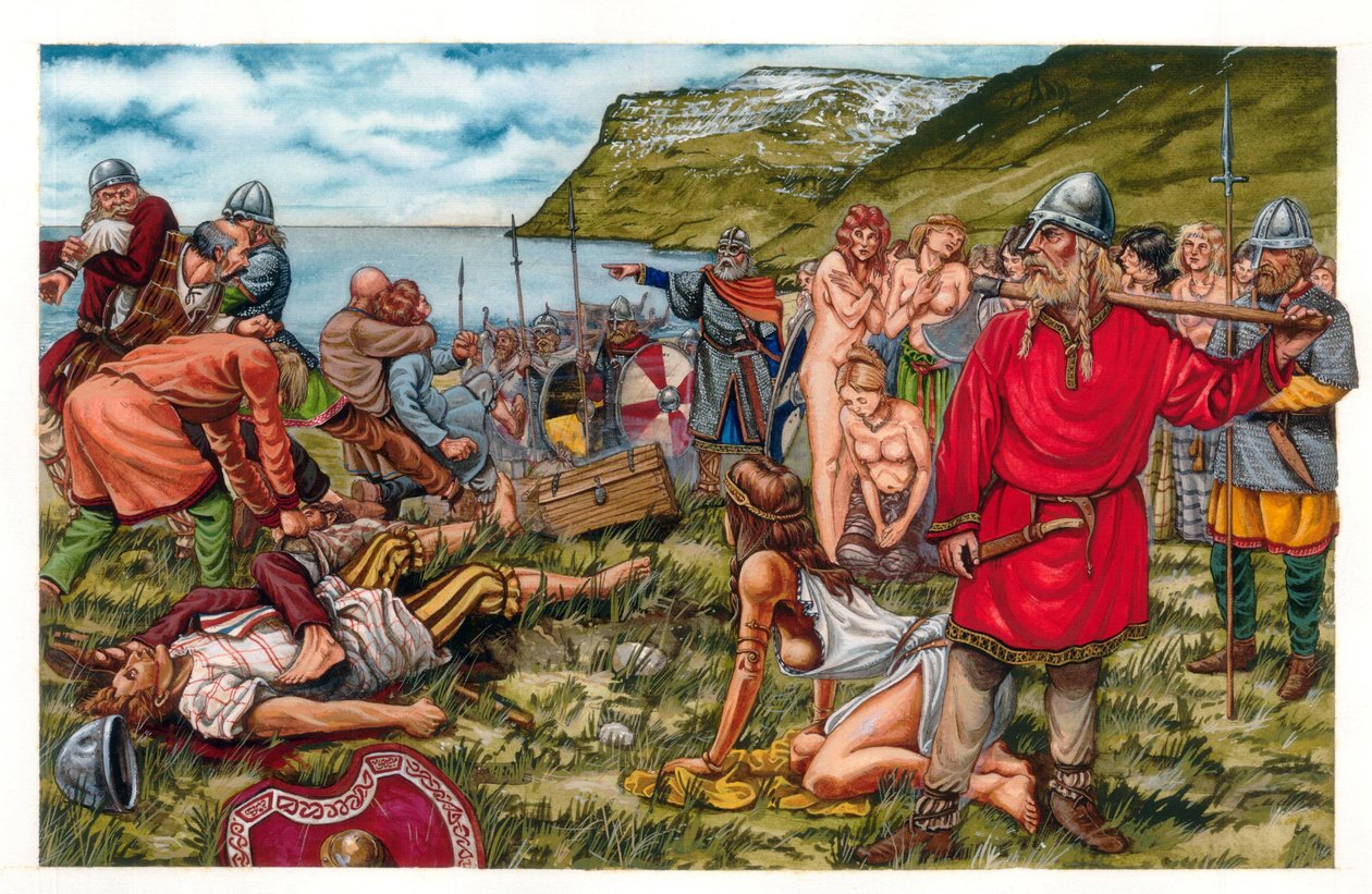 A vikingek meghódították Izlandot: A norvég Erik le Rouge 970 körül telepedett le Izlandon. alkotó: Giorgio Albertini