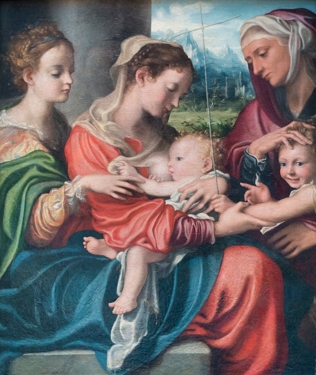 A gyermeket tápláló Madonna, a fiatal Szent János, Szent Mária Magdolna és Erzsébet, 1530 körül (olaj, vászon) alkotó: Giorgio Gandini del Grano