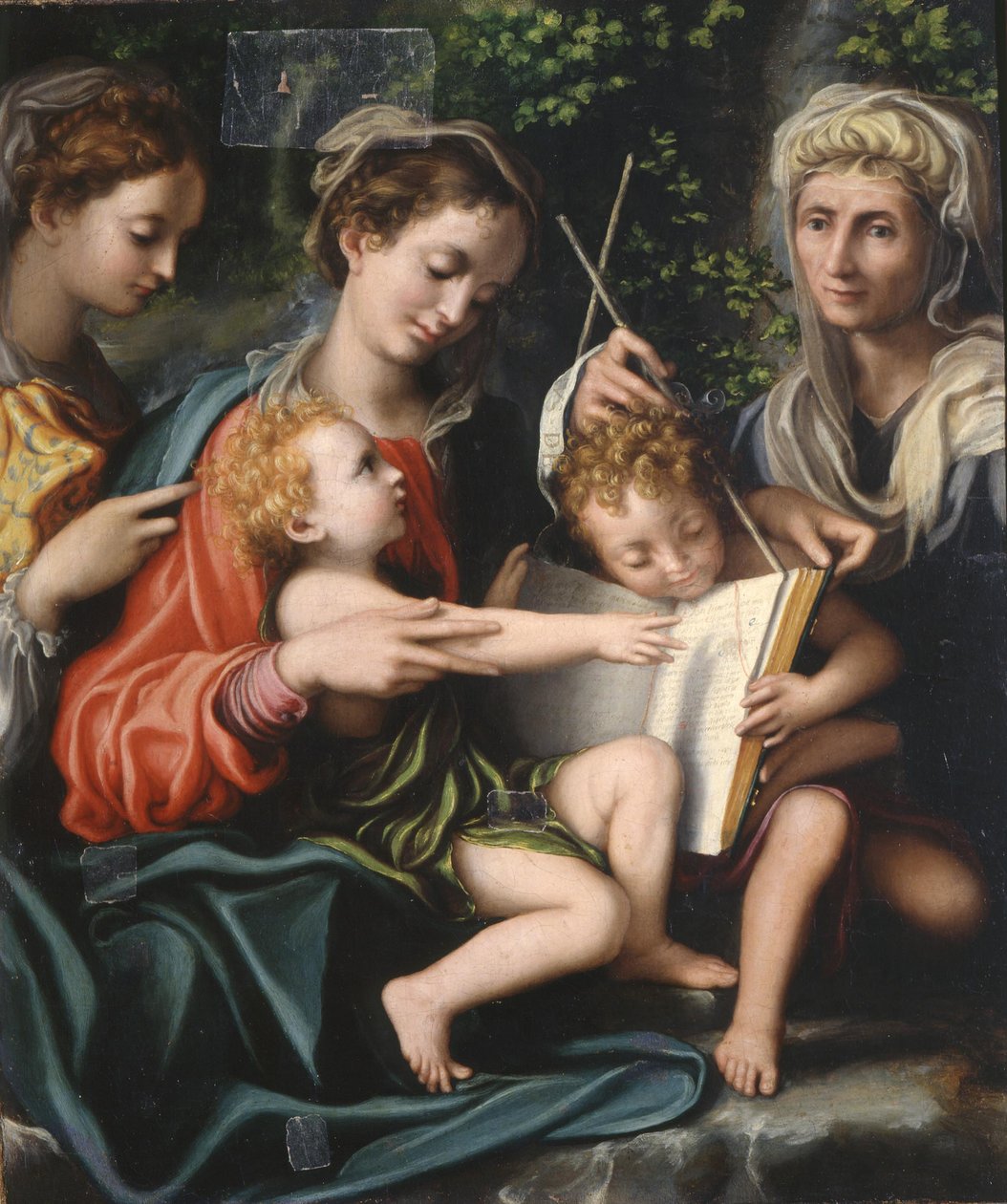 Szűz és gyermek Keresztelő Jánossal, Mária Magdolnával és Erzsébettel, 1529 körül alkotó: Giorgio Gandini del Grano