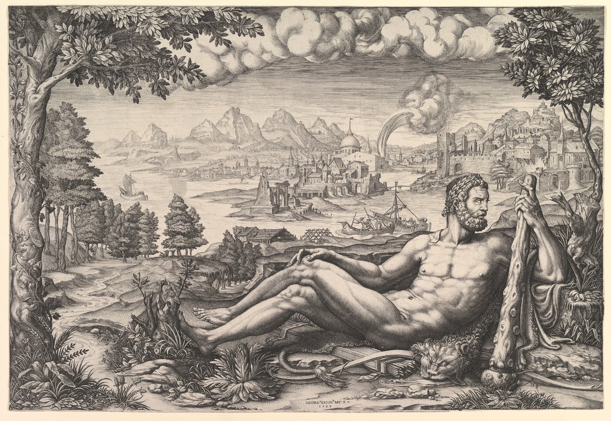 A munkáját megnyugvó Herkules, 1567. alkotó: Giorgio Ghisi