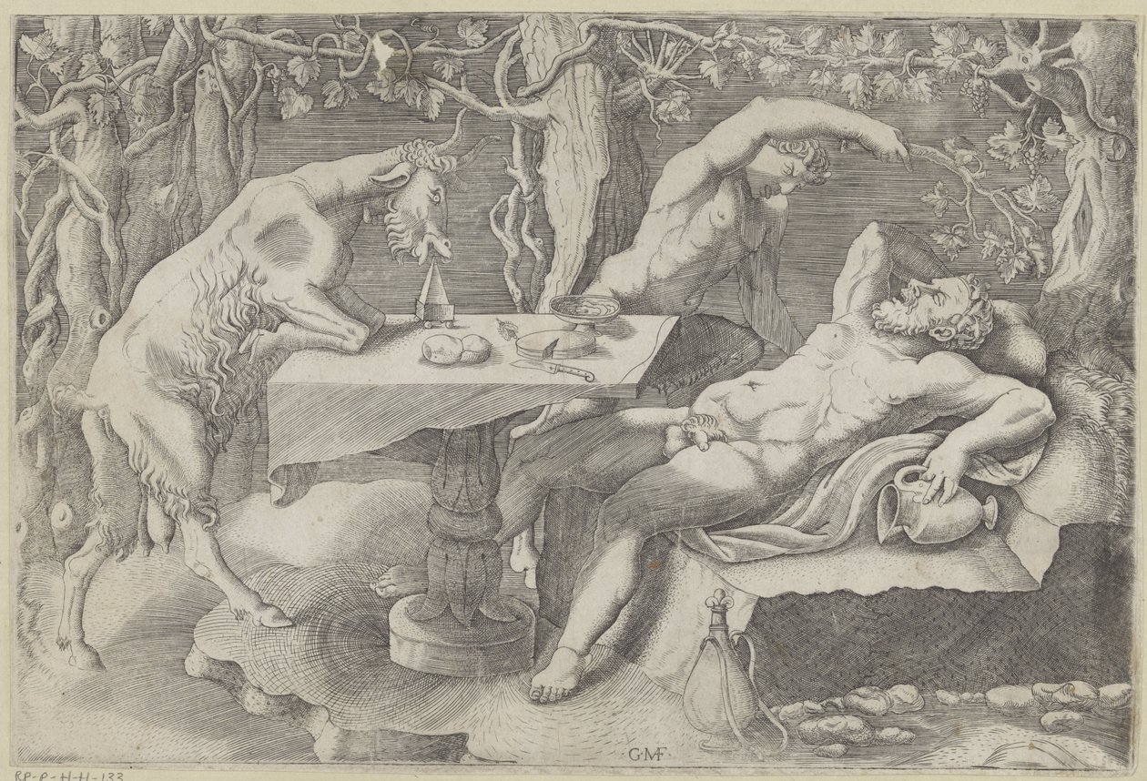 Silenus, een sater en een geit Slapende Silenus alkotó: Giorgio Ghisi