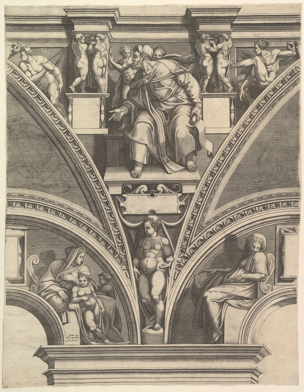 Ezékiel próféta, a Próféták és szibillák a Sixtus-kápolnában című sorozatból, 1570-75. alkotó: Giorgio Ghisi