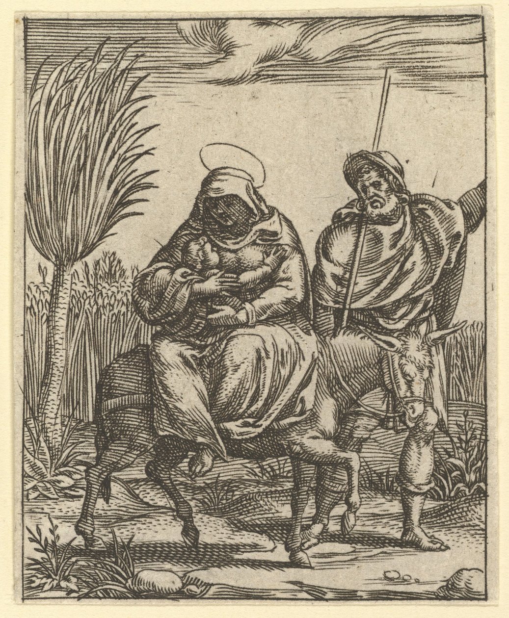 A Fájdalmak Szűze: Egyiptomba menekülés, a kilenc környező rekesz egyike a...-ból, 1575-re. alkotó: Giorgio Ghisi