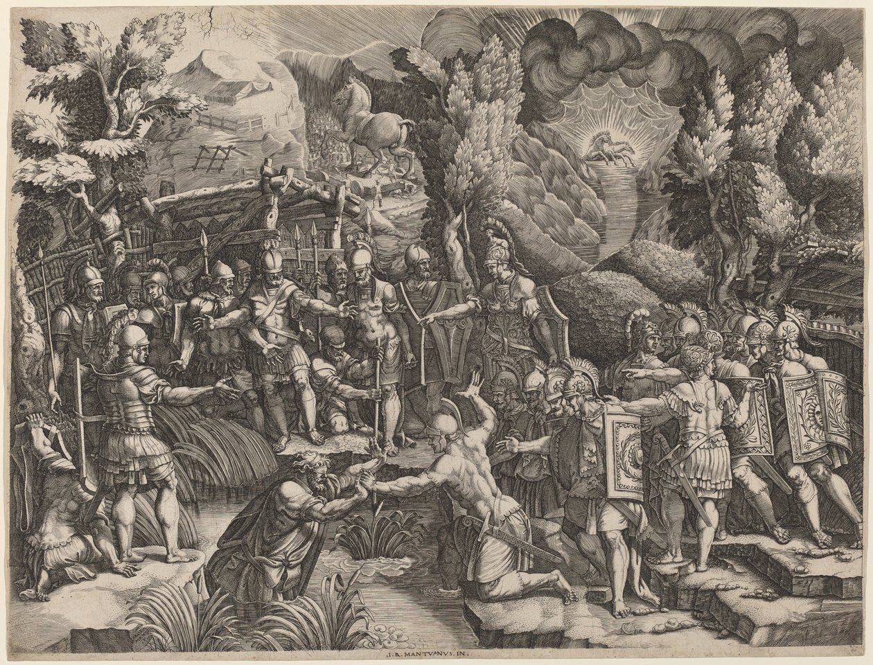 Sinon A trójaiak megtévesztése alkotó: Giorgio Ghisi after Giovanni Battista Scultori