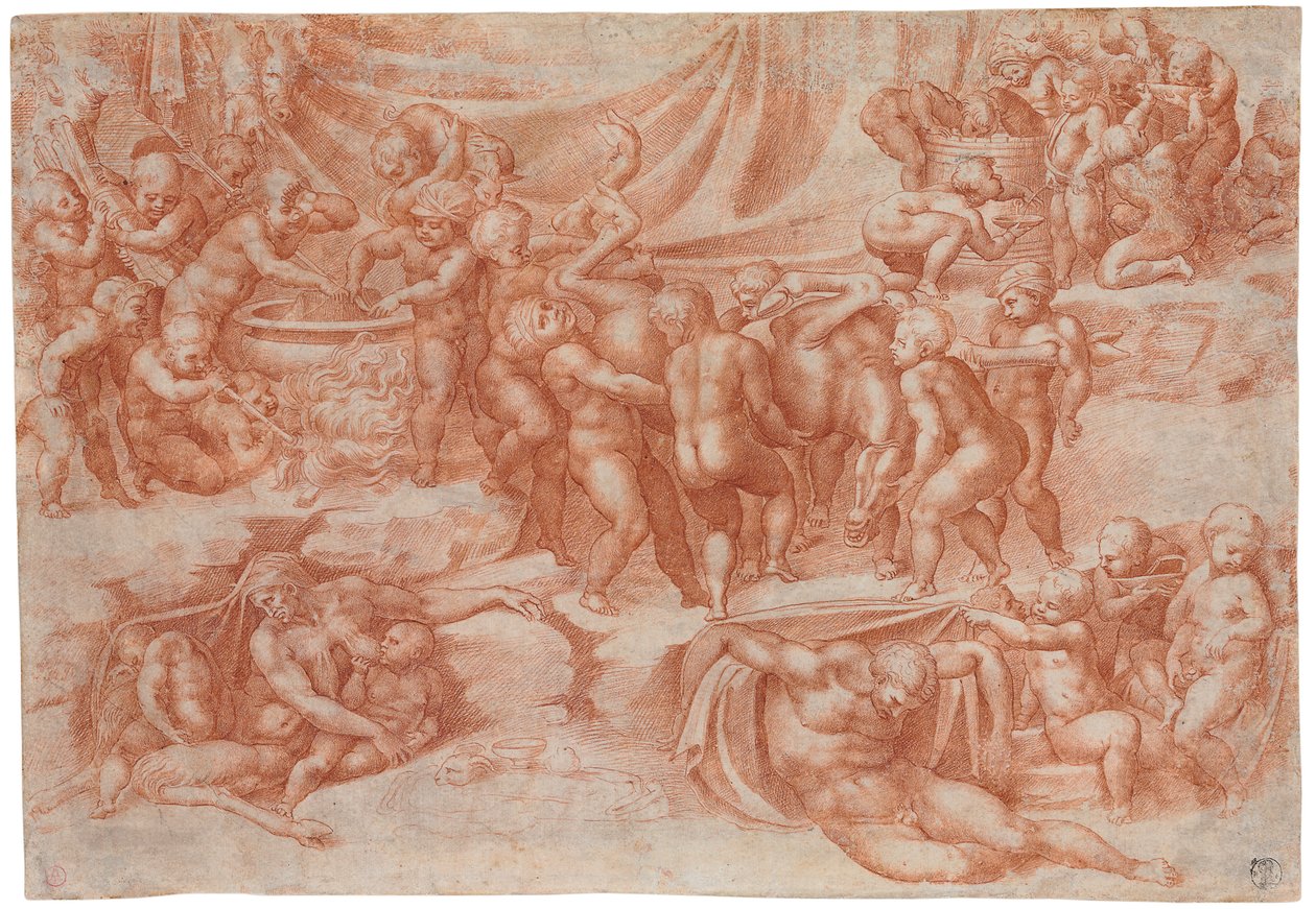 Gyermekek bakkánja Michelangelo után alkotó: Giorgio Giulio Clovio