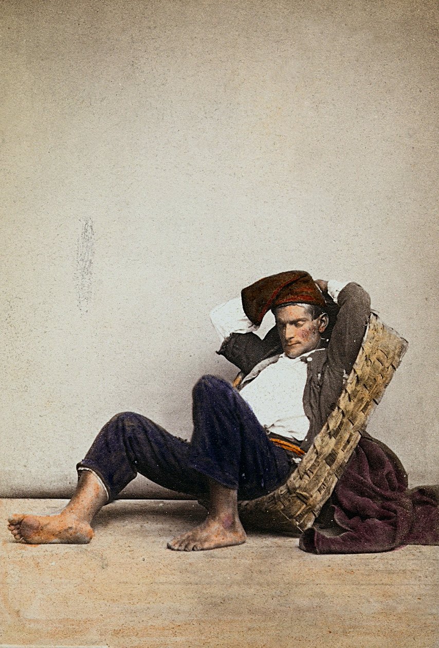"Lazzarone" (nápolyi hajléktalan koldus). Nápoly alkotó: Giorgio Sommer