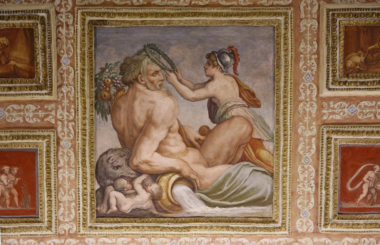 Ceres ápoló Triptolemus, Altoviti mennyezet részlete, 1553-as freskó alkotó: Giorgio Vasari