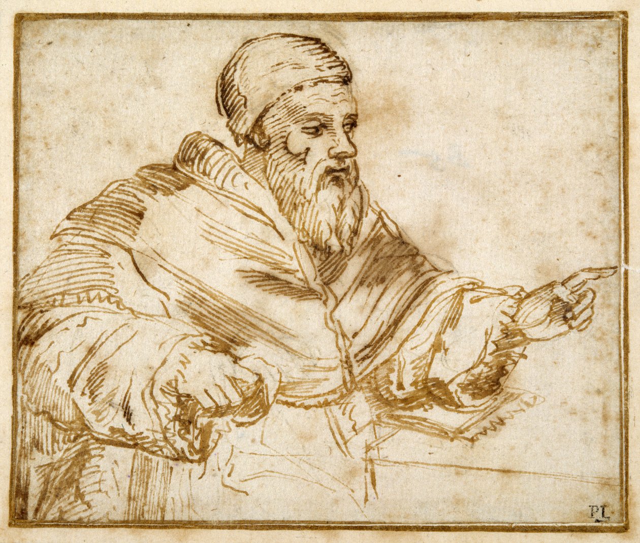 VII. Kelemen egy asztalnál ül (toll és tinta papíron) alkotó: Giorgio Vasari