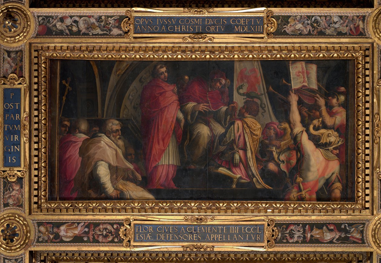 IV. Clemente átadja jelvényét a Guelph Part kapitányainak alkotó: Giorgio Vasari