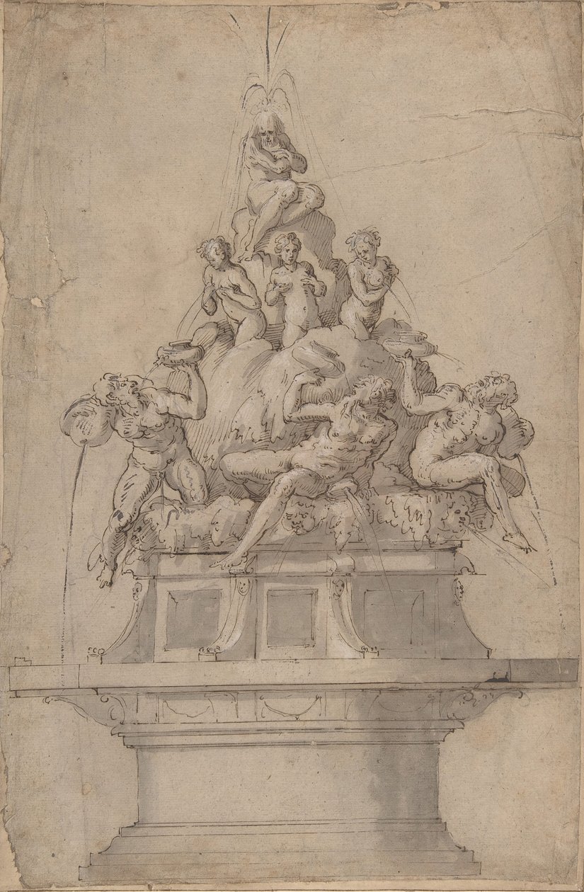 Tervezés egy szökőkúthoz folyóistenekkel és nimfákkal., 1511-74. alkotó: Giorgio Vasari
