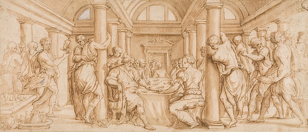 Eszter és Ahasvérus esküvői lakomája alkotó: Giorgio Vasari