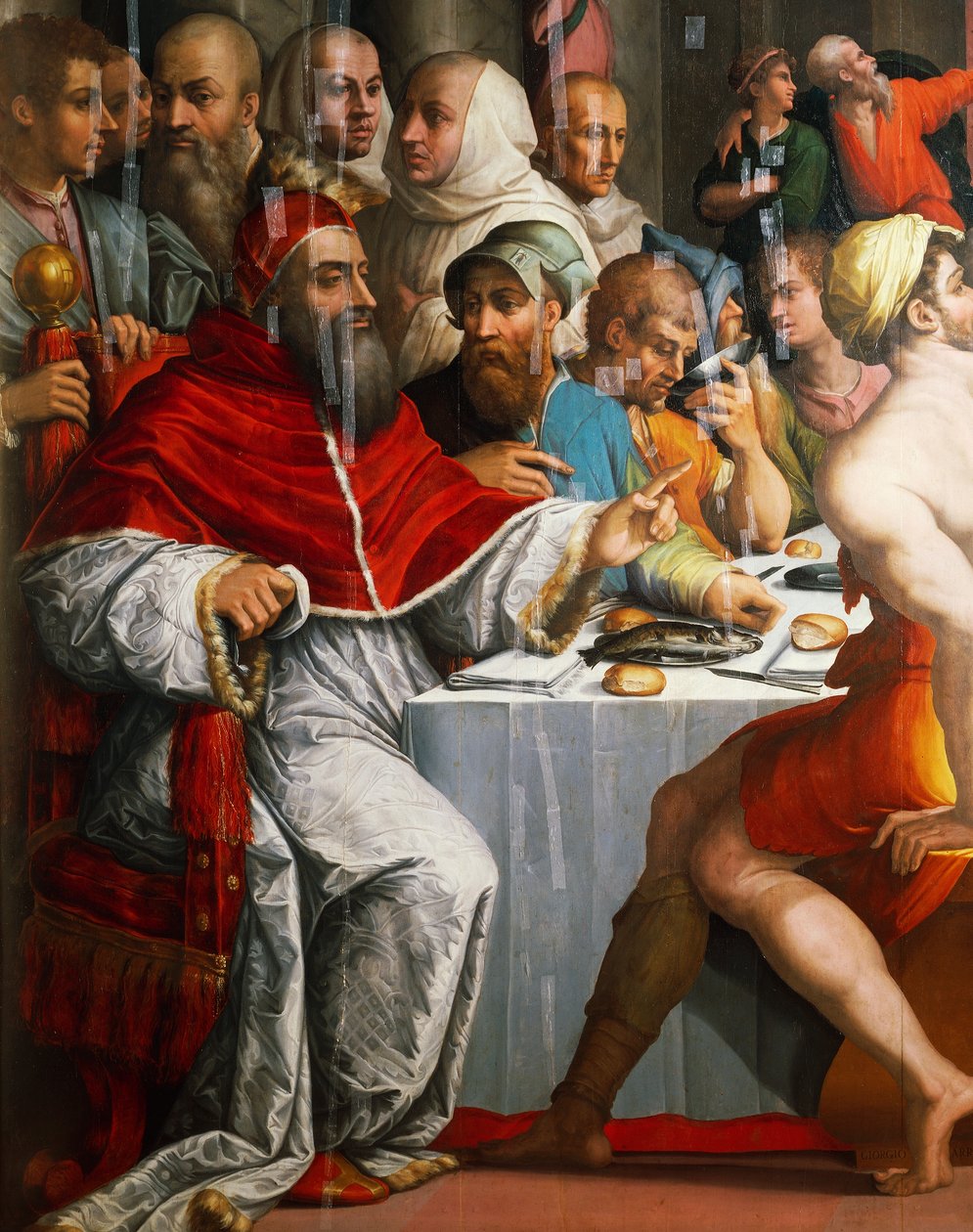 VII. Kelemen pápa San Gregorio álarcában, részlet Nagy Szent Gergely vacsorájából alkotó: Giorgio Vasari