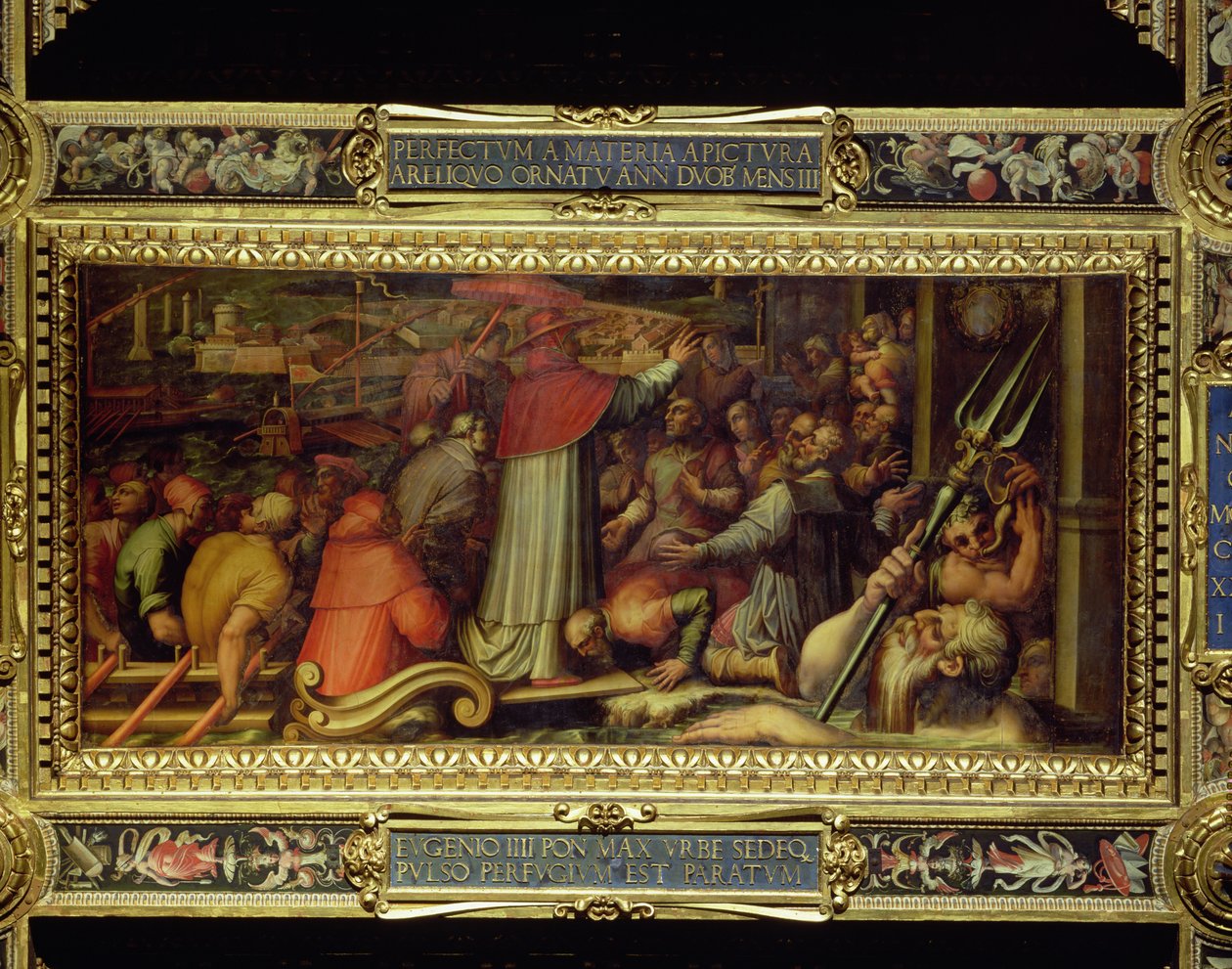 IV. Eugénius pápa a Salone dei Cinquecento mennyezetéről érkezik Livornóba, 1565 (panel) alkotó: Giorgio Vasari