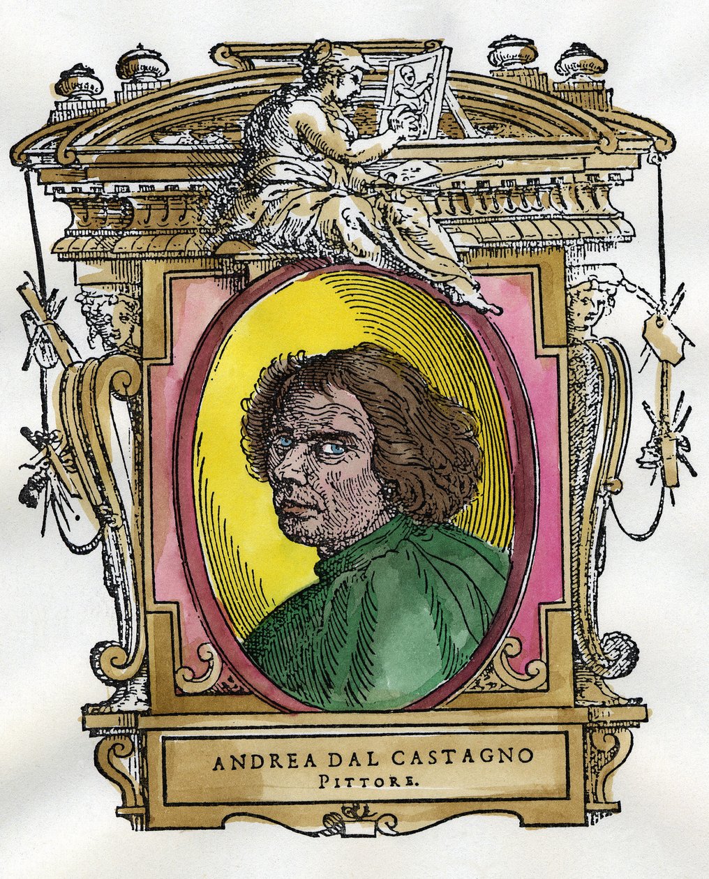 Andrea Del Castagno (kb. 1410 - 1457) festő portréja. Giorgio Vasari festők és szobrászok életrajzi gyűjteménye. alkotó: Giorgio Vasari