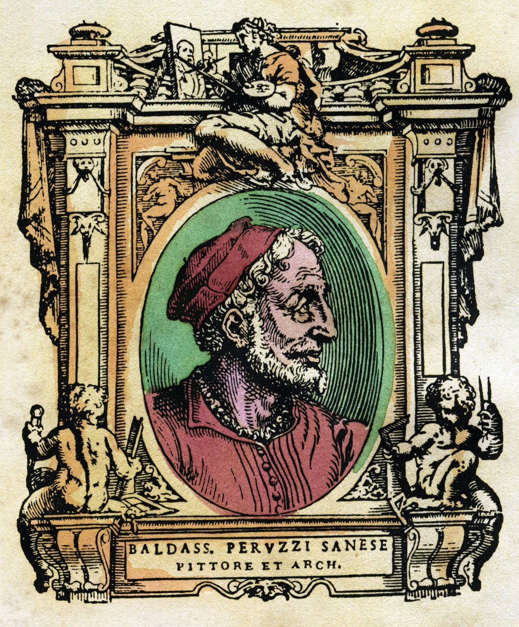 Baldassarre Peruzzi (1481-1536) sienai építész és festő portréja. Metszet Giorgio Vasari (1511-1574) „The Lives” című könyvéből 1568 © Fototeca Gilardi / Leemage alkotó: Giorgio Vasari