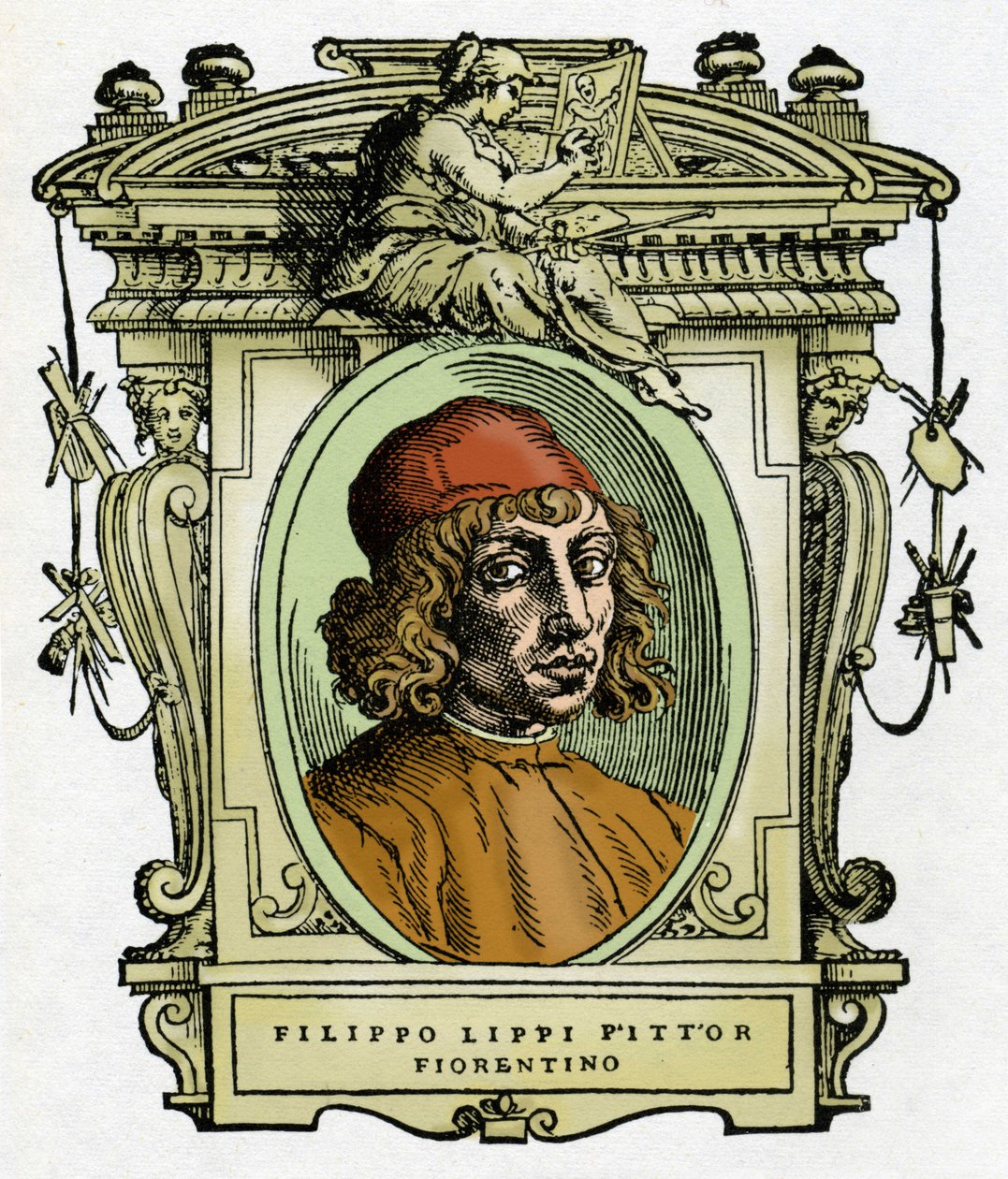 Filippo Lippi (1406-1469) firenzei festő portréja. Xilográfia Giorgio Vasari „A festők életéből”. alkotó: Giorgio Vasari