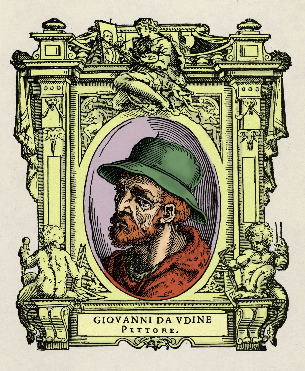 Giovanni da Udine (Giovanni Nanni) (1487-1564) portréja. olasz festő és építész. Giorgio „A legkiválóbb festők, szobrászok és építészek élete” (A legkiválóbb festők, szobrászok és építészek élete) csemege metszete alkotó: Giorgio Vasari