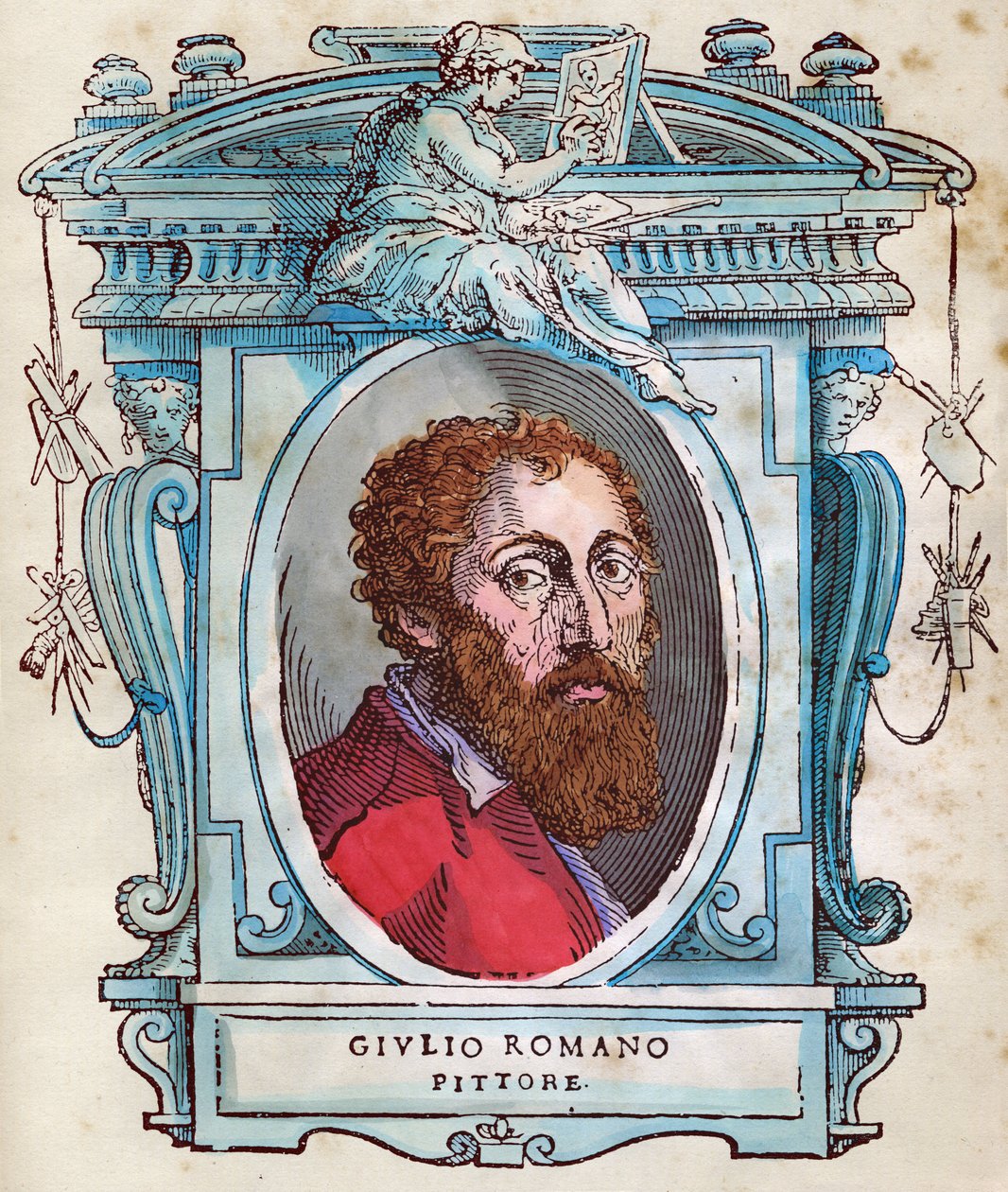 Jules Romain portréja (Giulio di Pietro di Filippo, Gianuzzi, Giulio Pippi, majd Giulio Romano) (1499-1546) Xilográfiája a „" Életek" című könyvéből, Giorgio Vasari 1568 alkotó: Giorgio Vasari