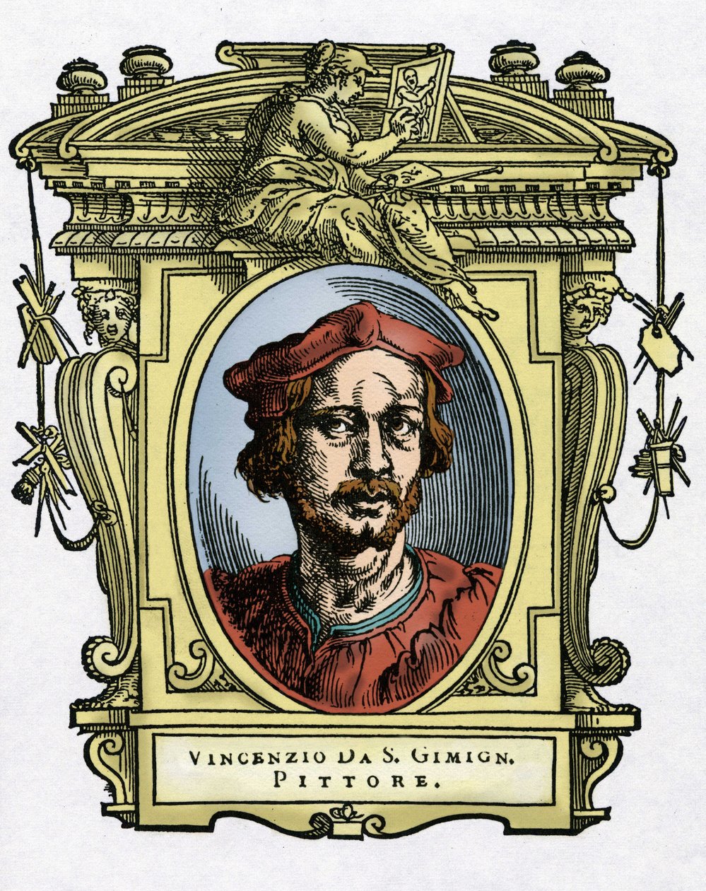 Vincenzo TAMAGNI (Vincenzo da San Gimignano) (1492-1530) olasz festő portréja. Giorgio Vasar „A legkiválóbb festők, szobrászok és építészek élete” (A legkiválóbb festők, szobrászok és építészek élete) csemege metszete alkotó: Giorgio Vasari