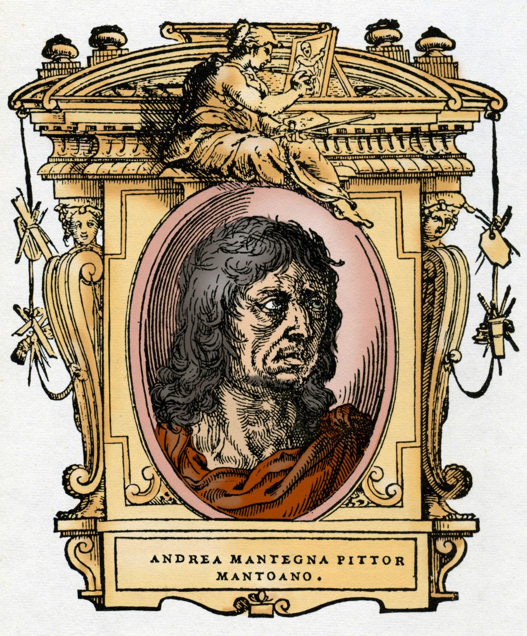 Andrea Mantegna (1431-1506) festő portréja Giorgio Vasari „A festők élete” című xilográfia. alkotó: Giorgio Vasari