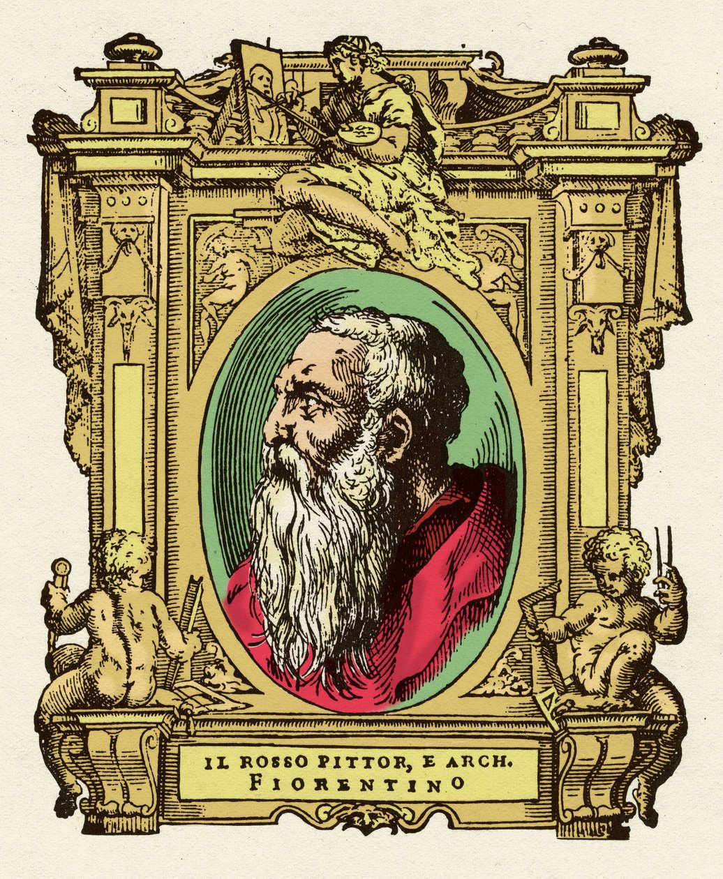 Giovanni Battista di Jacopo (Rosso Fiorentino) festő (1495-1540) portréja. Tagja volt az Ecole de Fontainebleau-nak. A "" A legkiválóbb festők, szobrászok és építészek élete" (Le Vite de