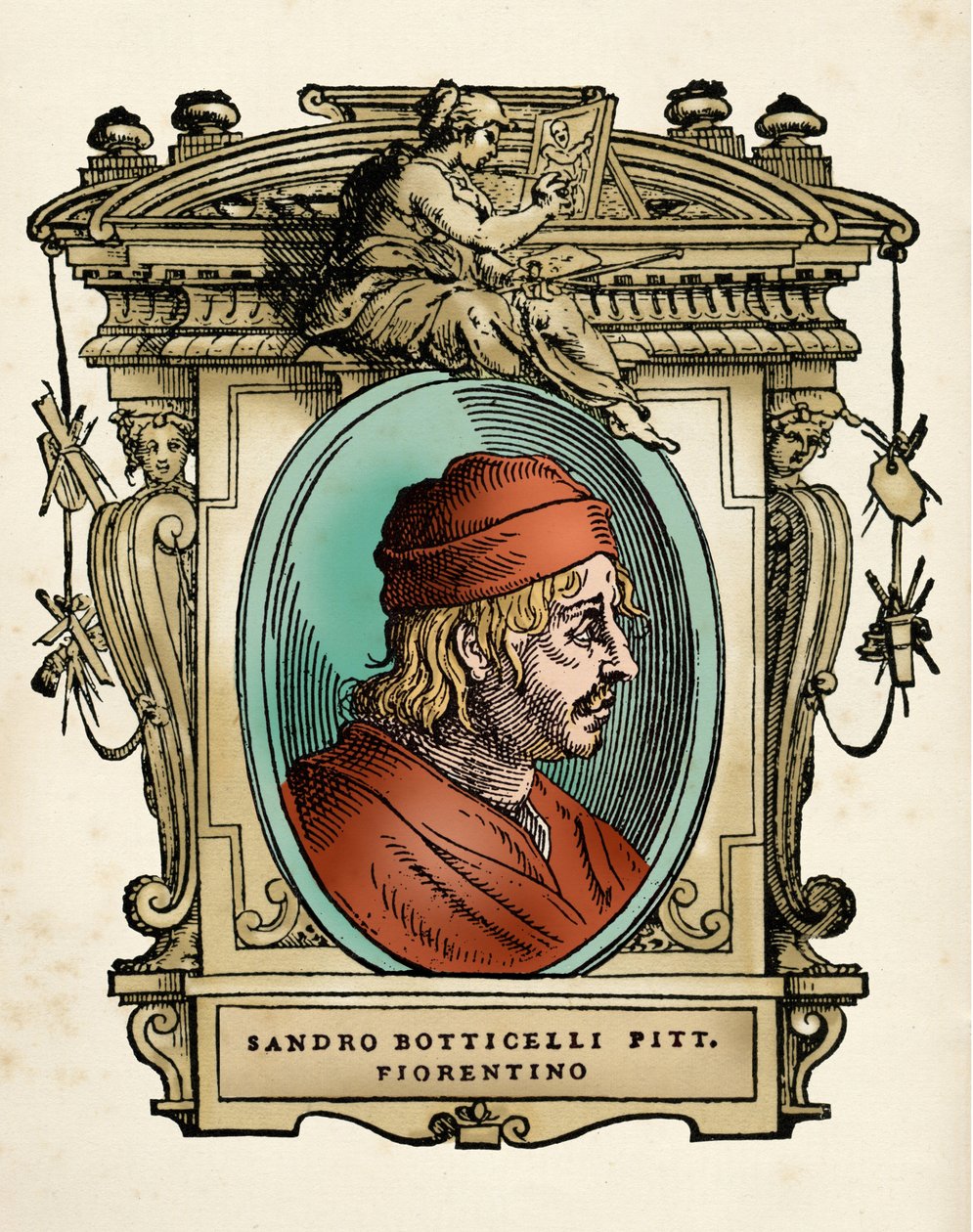 Sandro Botticelli (1445-1510) festő portréja (Alessandro di Mariano di Vanni Filipepi) Giorgio Vasari metszet a legkiválóbb szobrászok és építészek életéből. alkotó: Giorgio Vasari