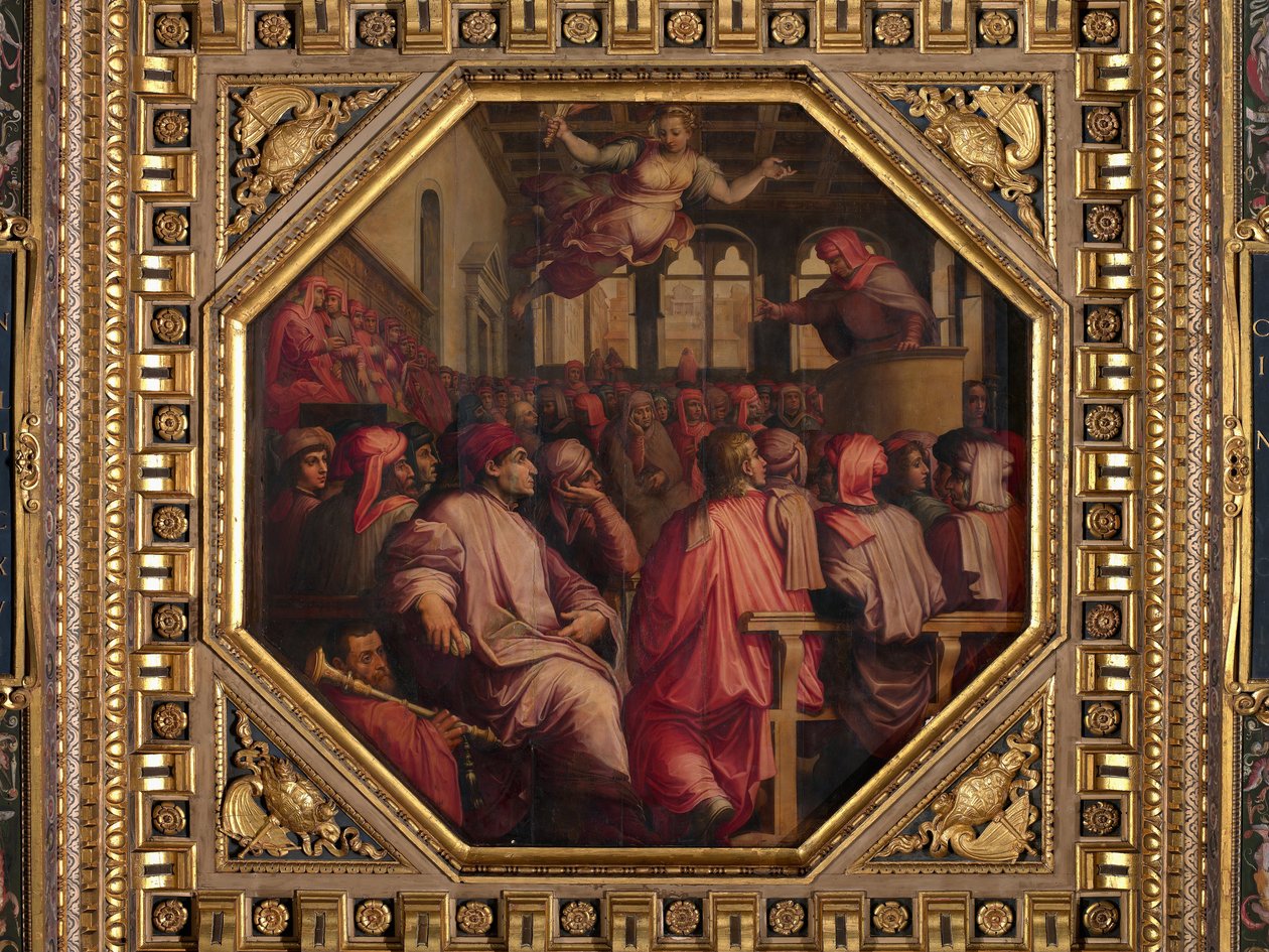 Antonio Giacomini beszéde a Pisa elleni háborúért a Sala dei Duecentóban alkotó: Giorgio Vasari