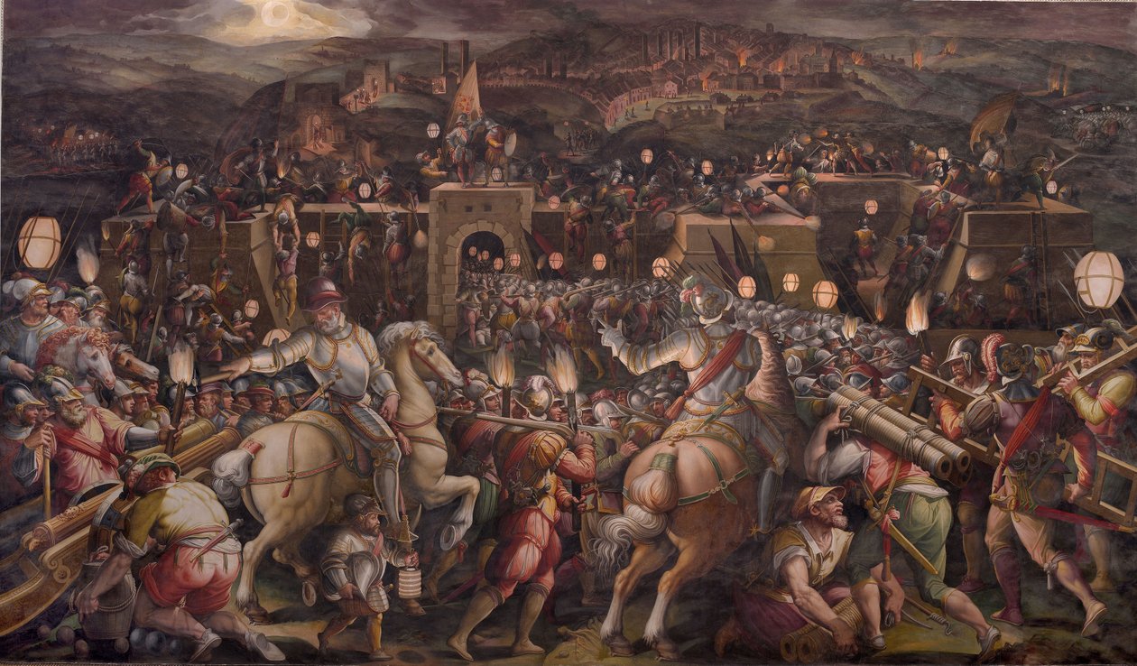 A sienai Porta Camollia melletti erőd megrohanása, 1570 alkotó: Giorgio Vasari