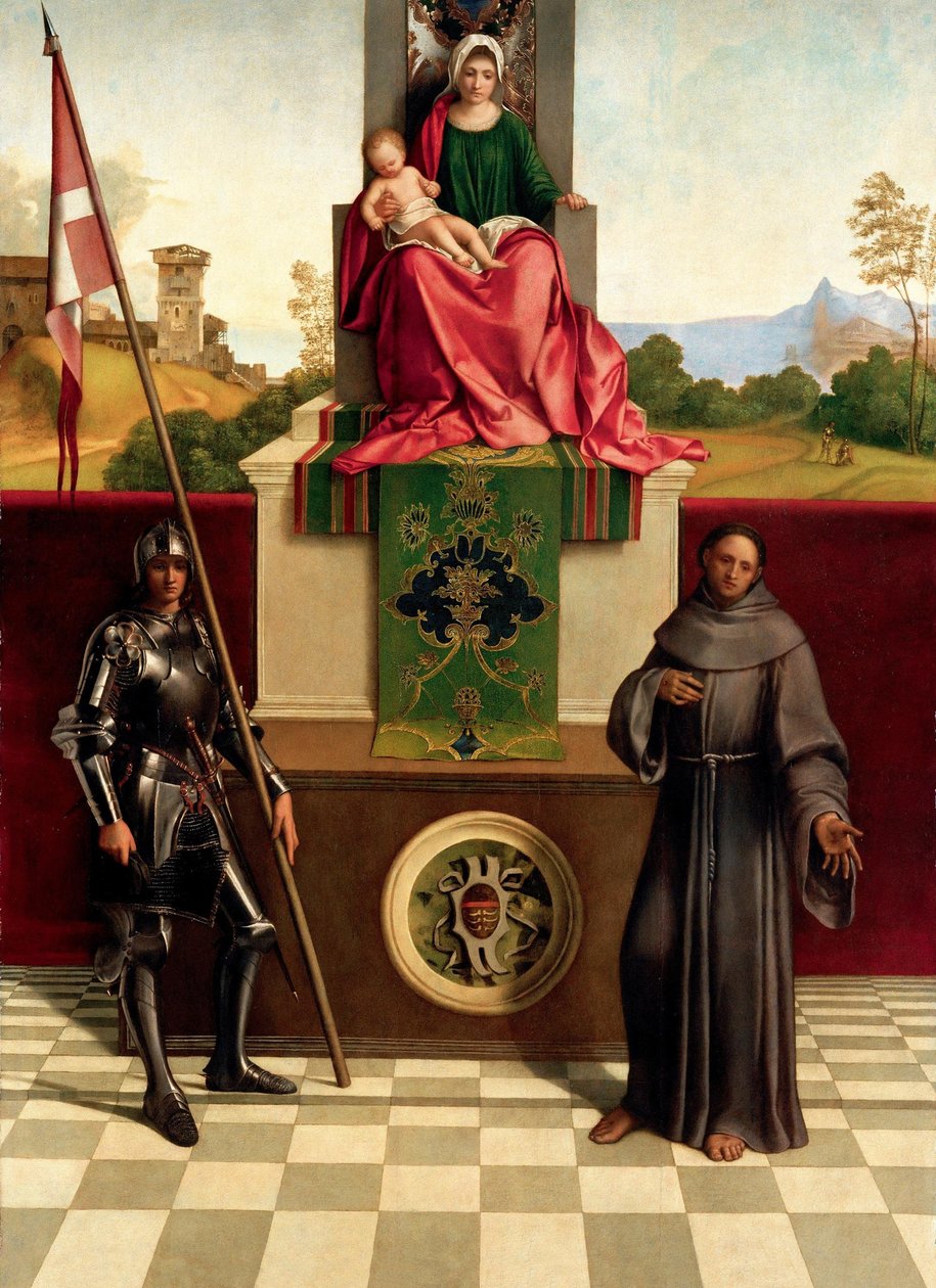 Madonna és gyermeke Szentek Ferenc és Nicasius között Castelfranco Madonna, kb. 1503-1504. alkotó: Giorgione da Castelfranco