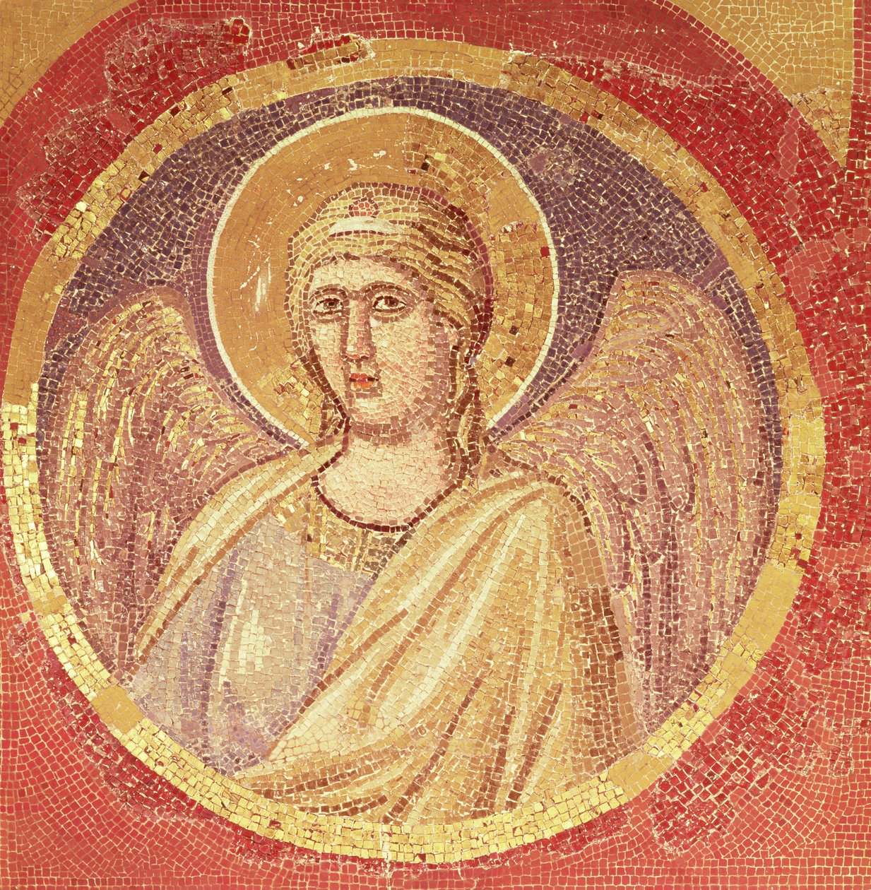 Egy angyal részlete a Navicelláról, a templom hajójáról, 1300 körül (mozaik) alkotó: Giotto di Bondone
