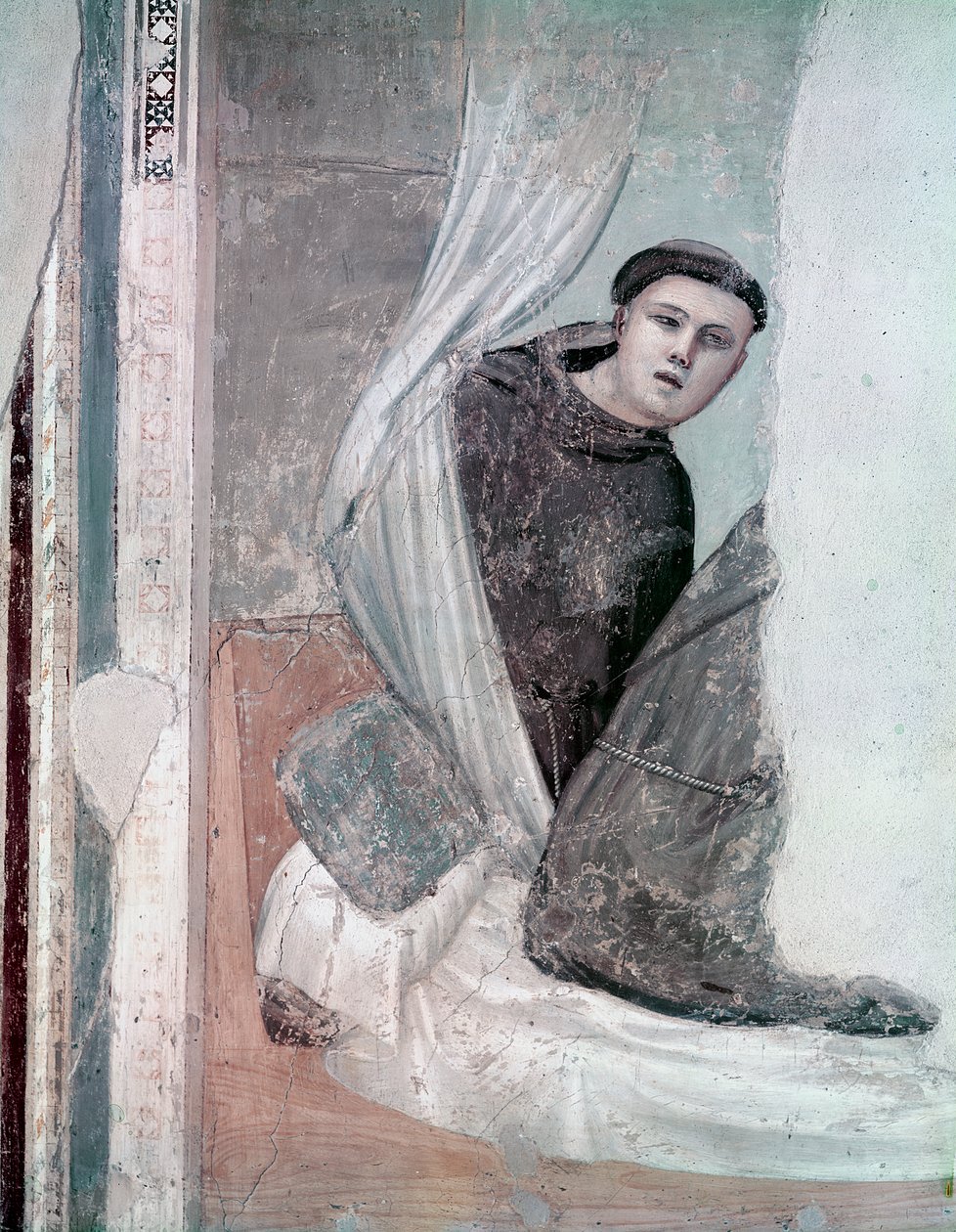 Szerzetes, részlet a Szent Ferenc élete ciklusból, Bardi-kápolna, 1340 körül. alkotó: Giotto di Bondone