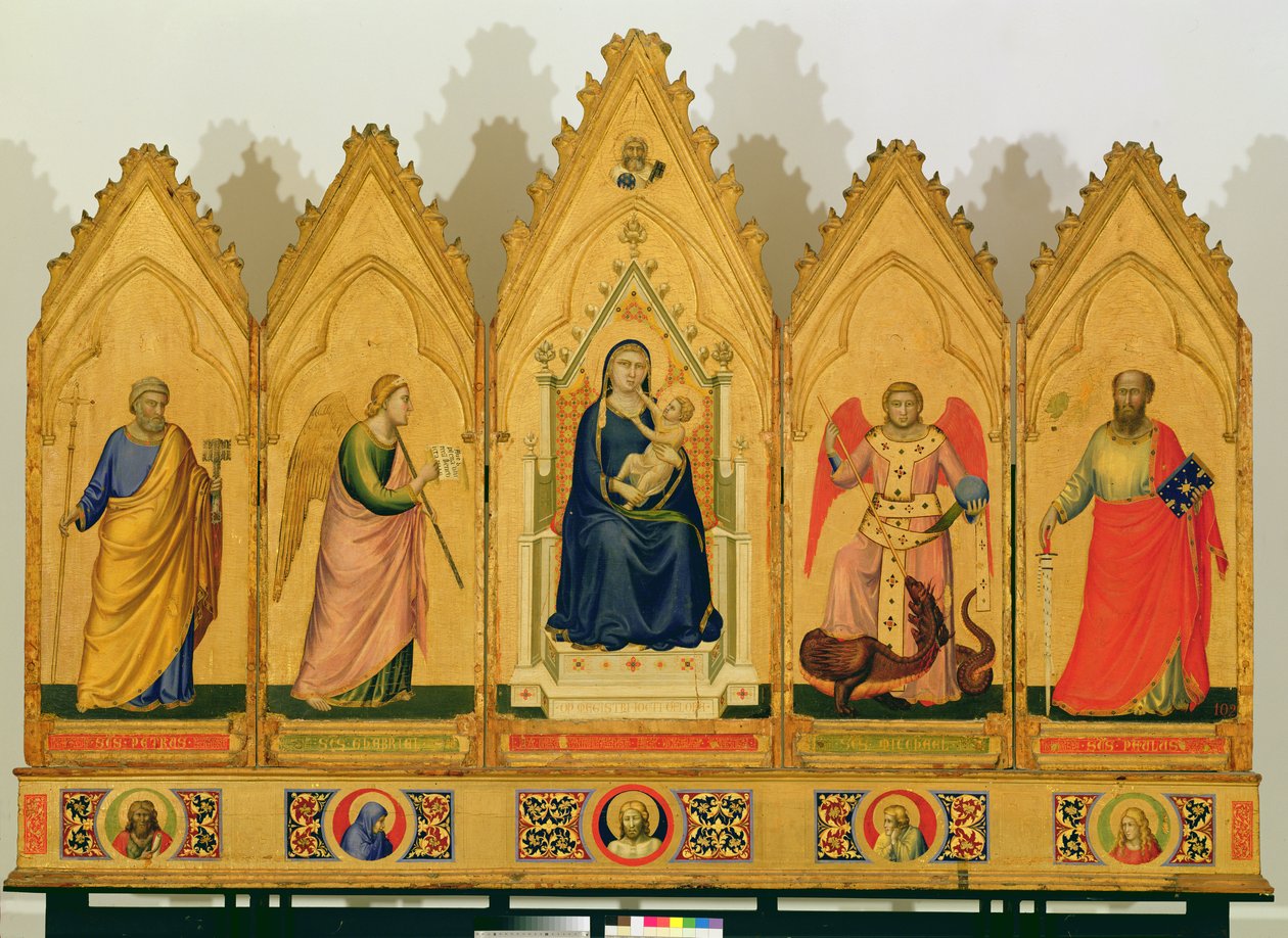 A Szűz és a Gyermek poliptichonja szentek mellett, 1333-34 (tempera a táblán) alkotó: Giotto di Bondone