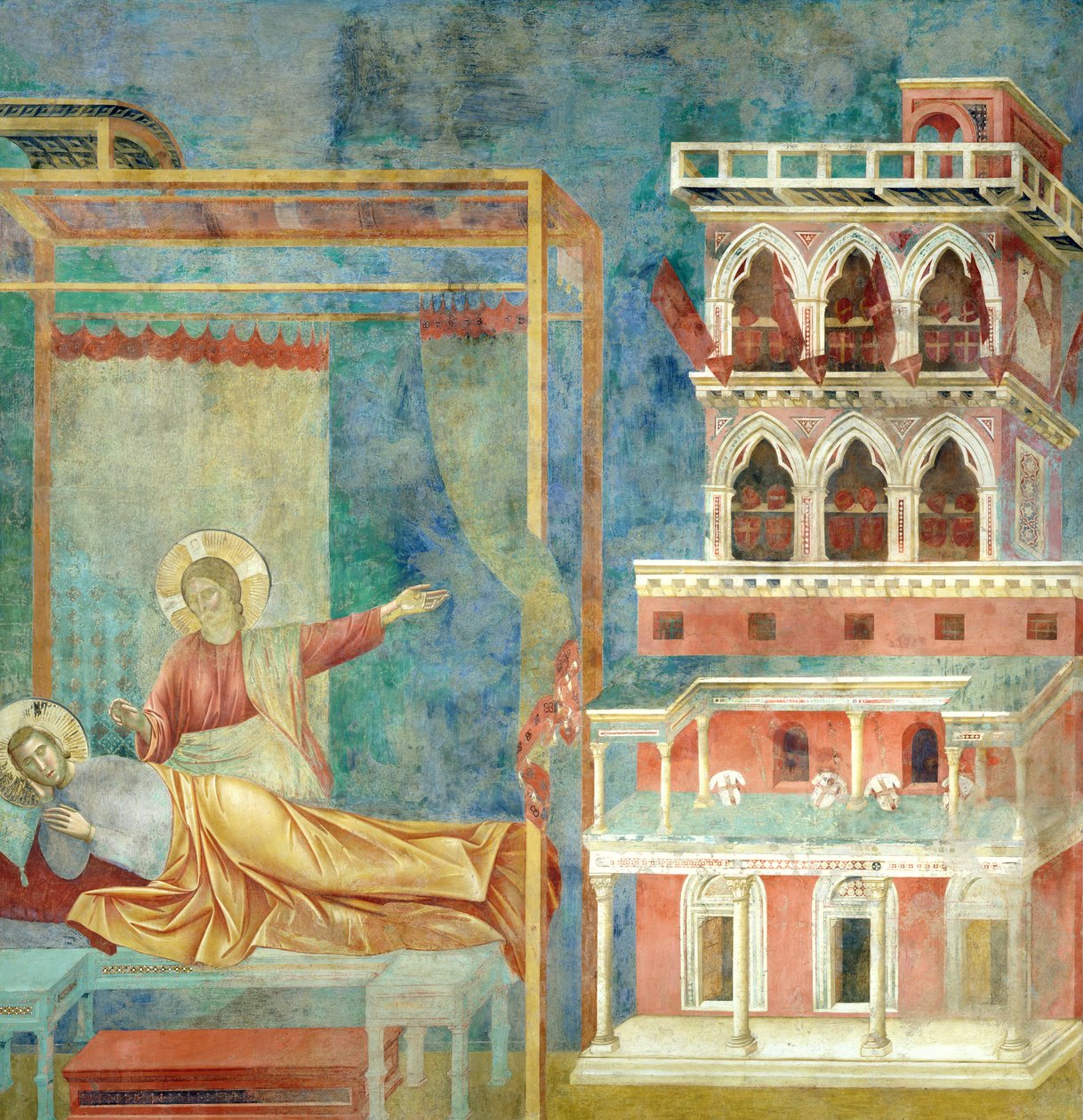 Szent Ferenc Fegyverekkel teli palotáról álmodik, 1297-99 alkotó: Giotto di Bondone