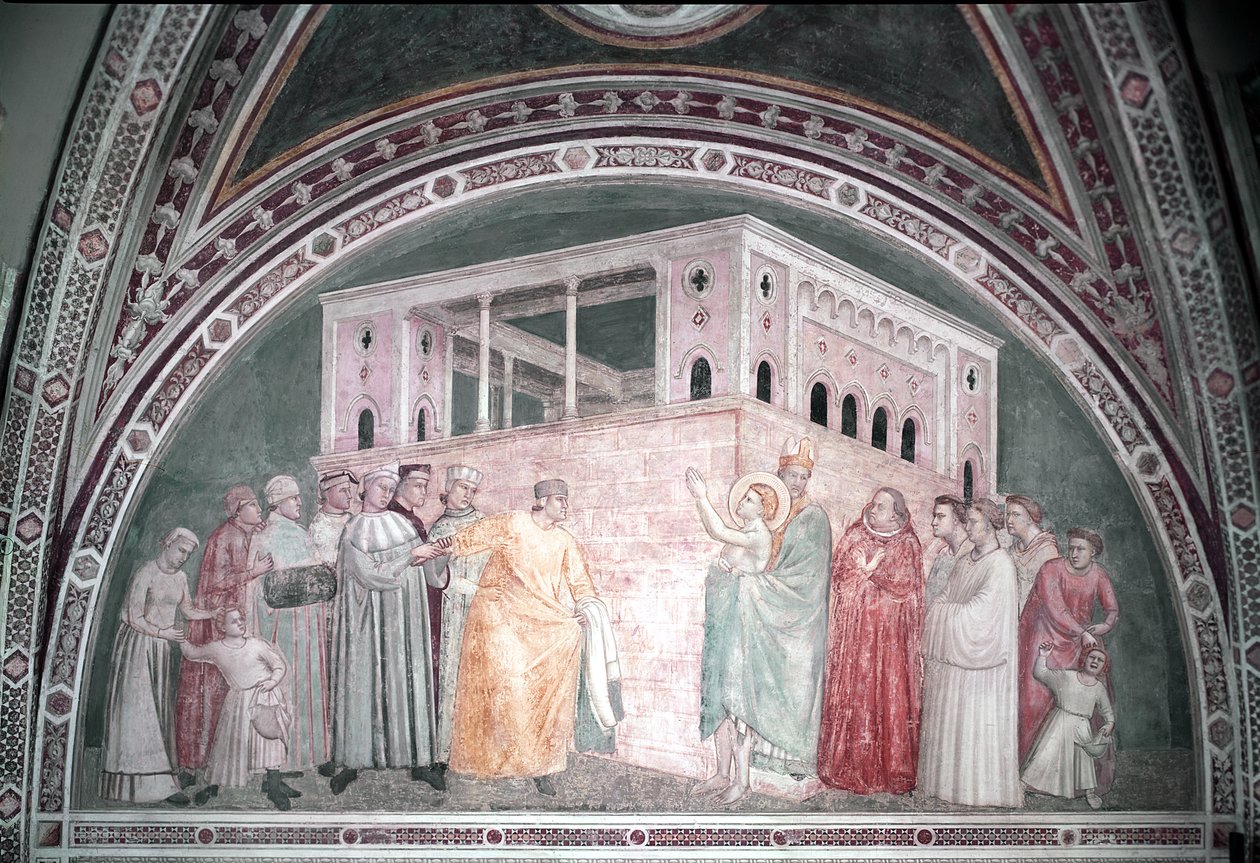 Világi javakról lemondó Szent Ferenc, a Bardi-kápolnából, 1320 körül. alkotó: Giotto di Bondone