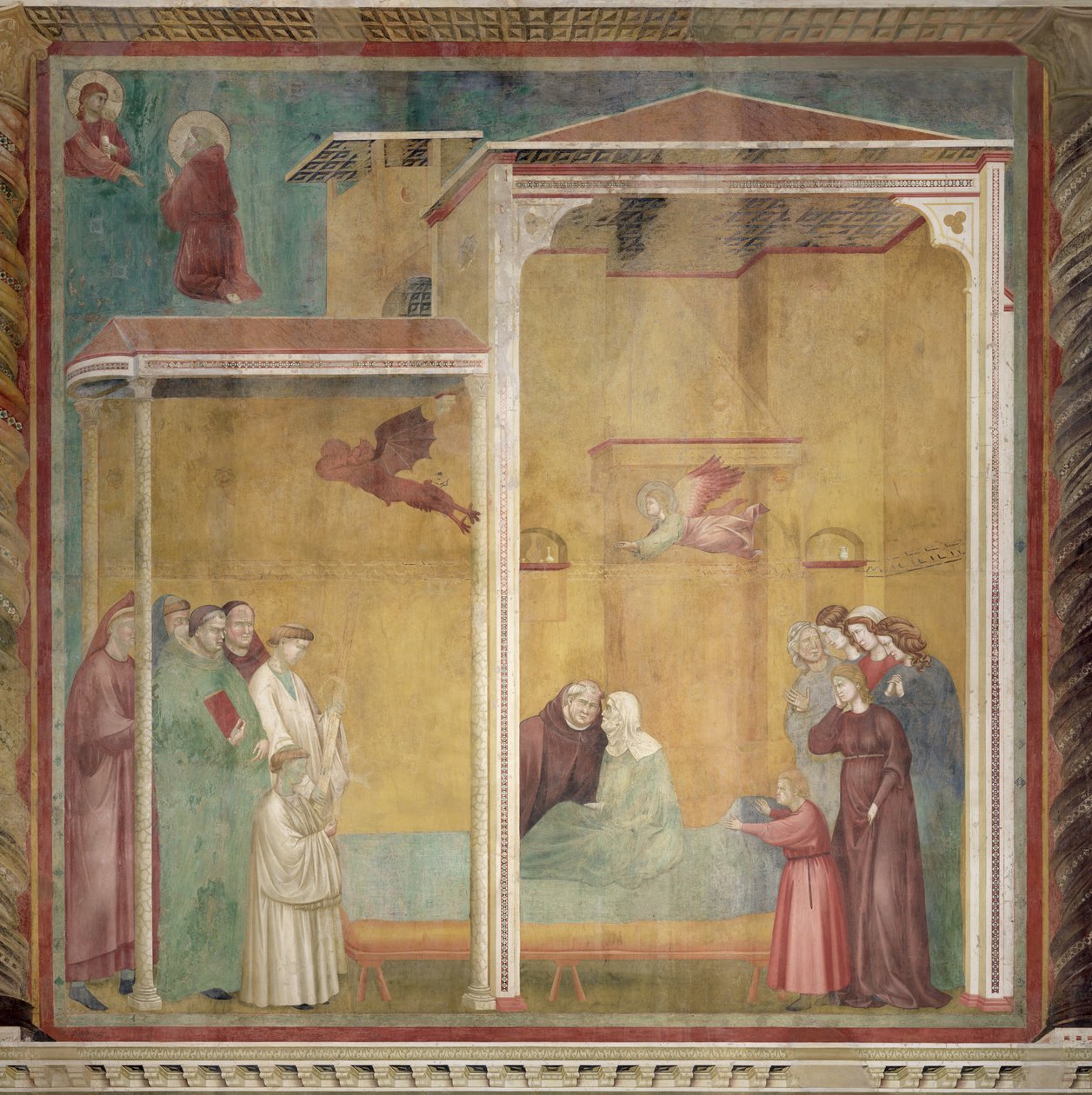 Szent Ferenc újraéleszti a kiengeszteletlen asszonyt, hogy megkönnyítse gyónását, 1297-99 alkotó: Giotto di Bondone