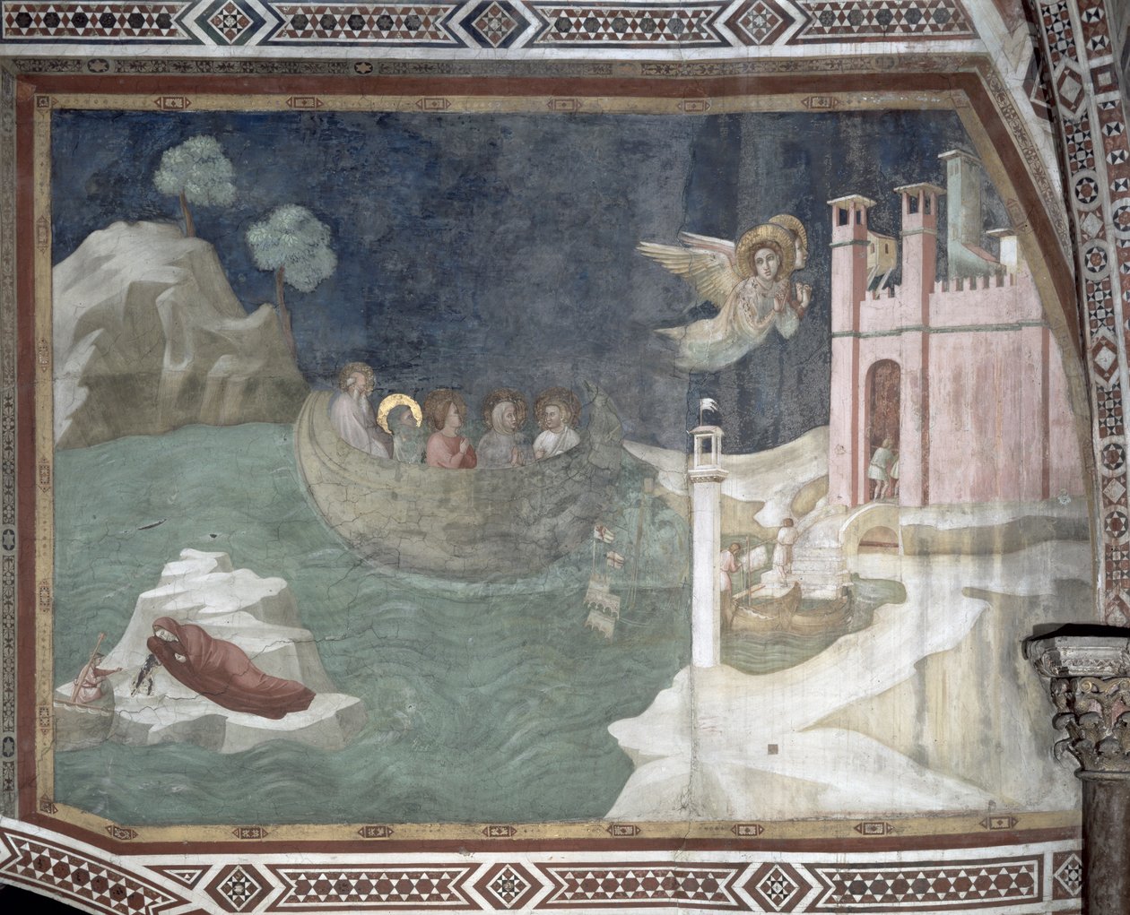 Lázár és nővéreinek csodálatos érkezése Marseille-be, 1320 alkotó: Giotto di Bondone