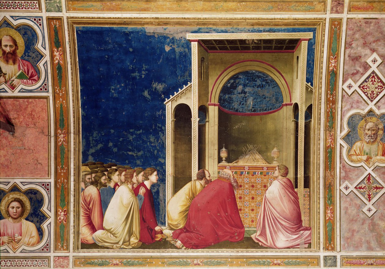 A Szűz udvarlói a rudak előtt imádkoznak a templomban, 1303-2005 körül alkotó: Giotto di Bondone
