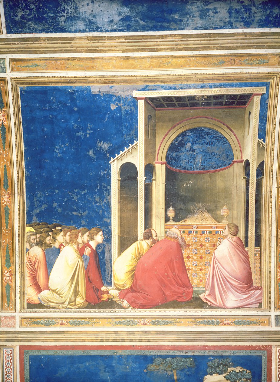 A Szűz udvarlói imádkoznak a rudak előtt a templomban, 1305 körül (részletekért lásd: 67132) alkotó: Giotto di Bondone