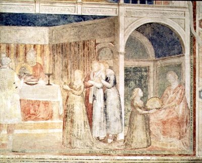 Heródes lakoma, Salome részlete, a Peruzzi kápolnából (freskó) (63332 részlet) alkotó: Giotto (c.1266 1337)