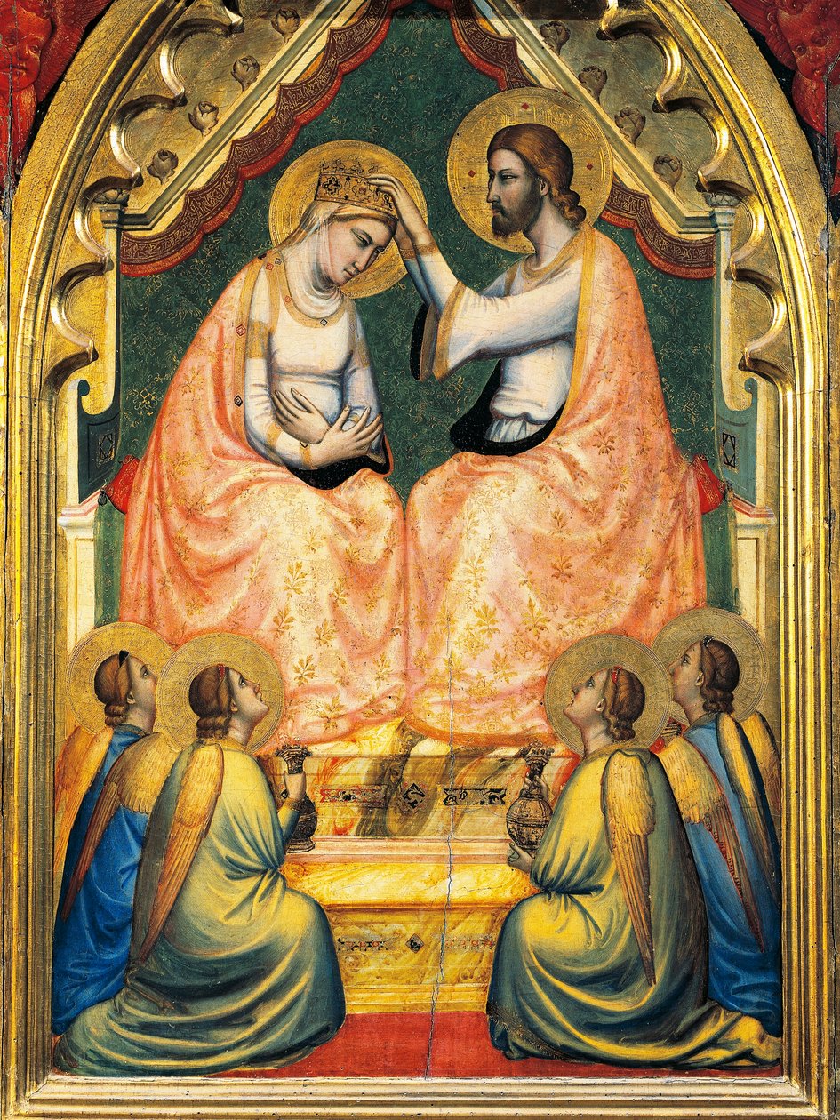 Olaszország, Firenze, Szent Kereszt bazilika, Bandini Baroncelli kápolna, Szűz koronázása, Giotto (1267-1337), freskó, részlet alkotó: Giotto (c.1266 1337)
