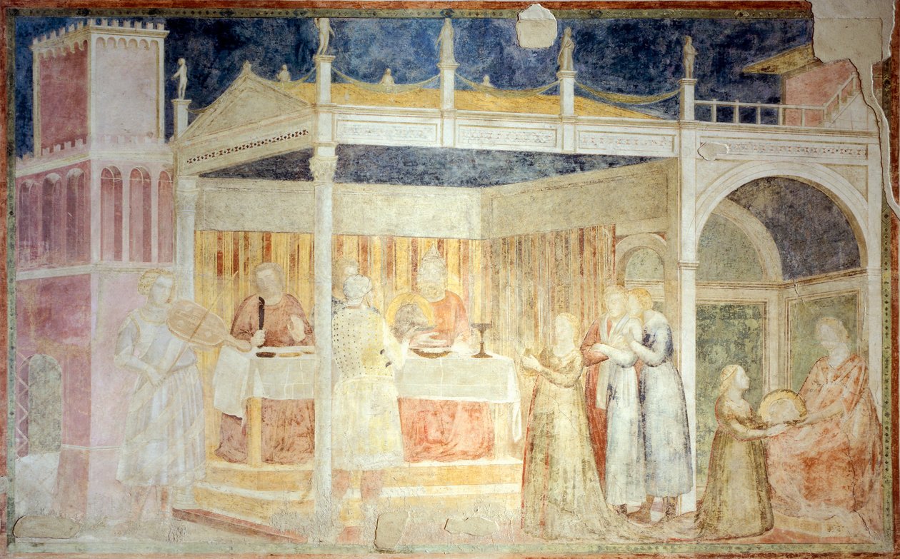 Olaszország, Firenze, Santa Croce-bazilika, Peruzzi-kápolna, Heródes ünnepe, Keresztelő Szent János történeteinek részlete alkotó: Giotto (c.1266 1337)