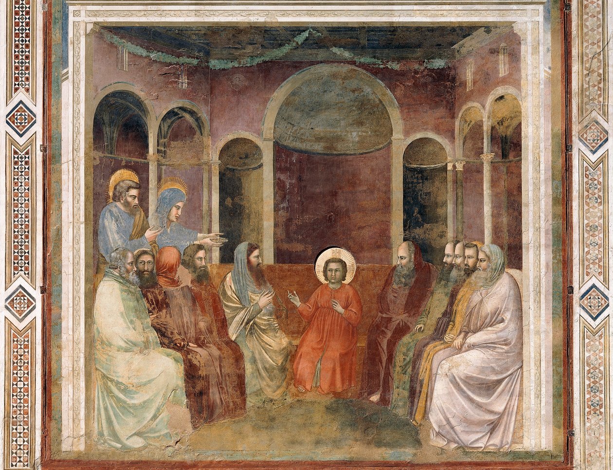 Jézus a templomban az orvosok között, részlet Krisztus életéből és szenvedéséből, Giotto alkotó: Giotto (c.1266 1337)