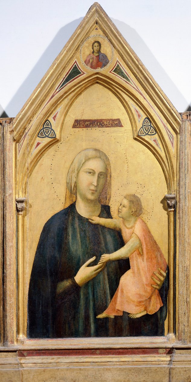 Madonna és gyermek, Badia poliptichon részlete, 1300 körül, Giotto (1267-1337), tempera, tábla, 91x334 cm alkotó: Giotto (c.1266 1337)