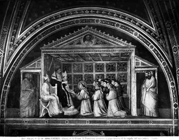 III. Innocentus pápa (1160-1216) A szabály jóváhagyása (freskó) (fekete-fehér fotó) alkotó: Giotto (c.1266 1337)