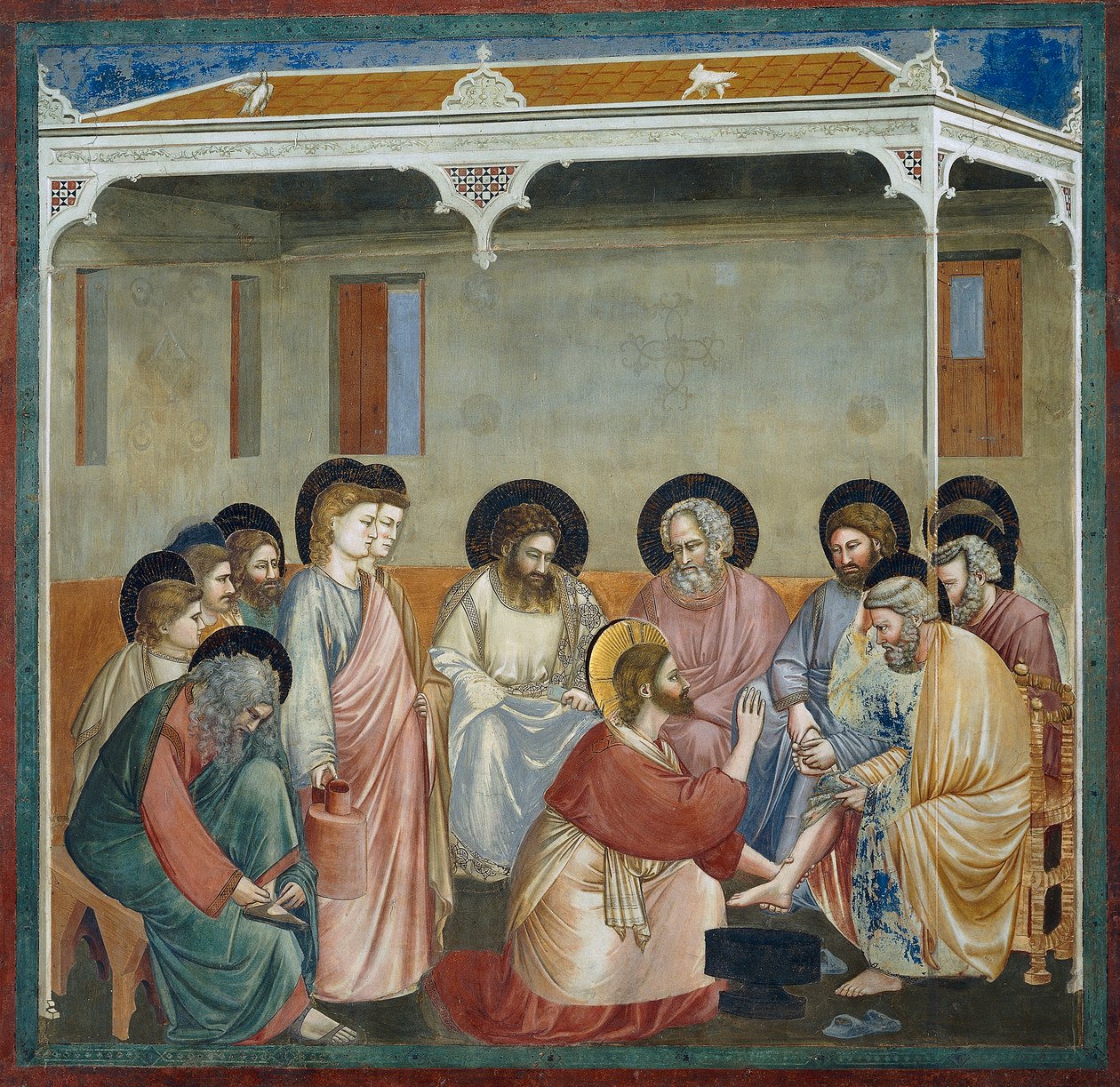 Lábmosás, részlet Krisztus élete és szenvedése című könyvéből, Giotto alkotó: Giotto (c.1266 1337)