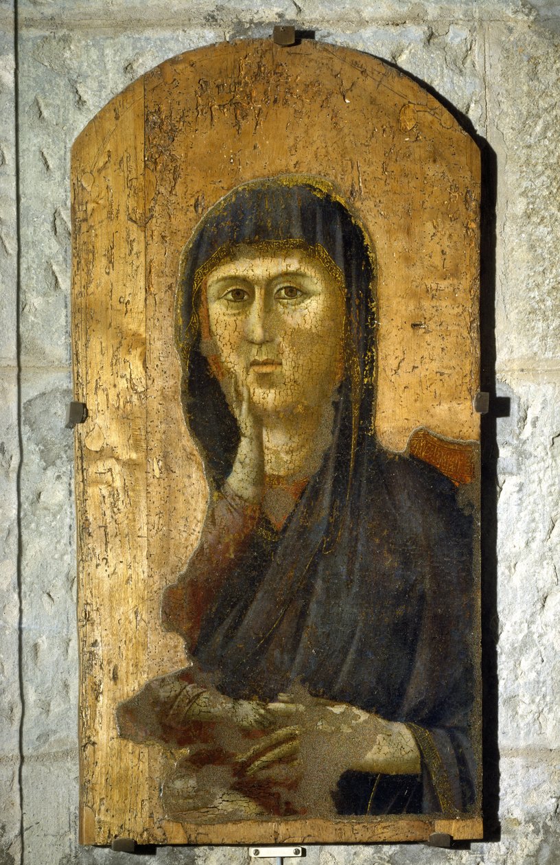 Madonna. A Szűzanya portréja arany háttéren. Giotto di Bondone (1267 -1337) festménye, 1290 körül. Tempera, fára festve. Méret: 81,5 x 41 cm. Borgo San Lorenzo, Pieve.
1610 alkotó: Giotto (c.1266 1337)
