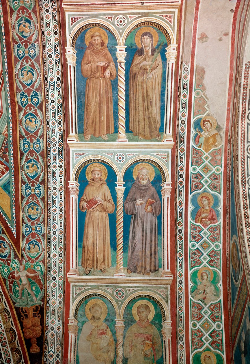Assisi Ferenc, St. Claire, Szent Benedek és Páduai Szent Antal Szentek ábrázolása (freskó alkotó: Giotto (c.1266 1337)